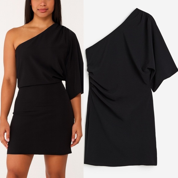 214 H&M | EUC Turkey Black One-Shoulder Mini Dress (size XS) - Picture 1 of 12
